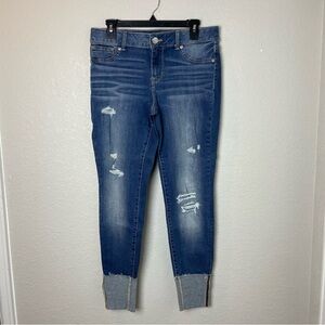 Maurices Dark Blue Distressed Cuffed Ankle Jeans Size M